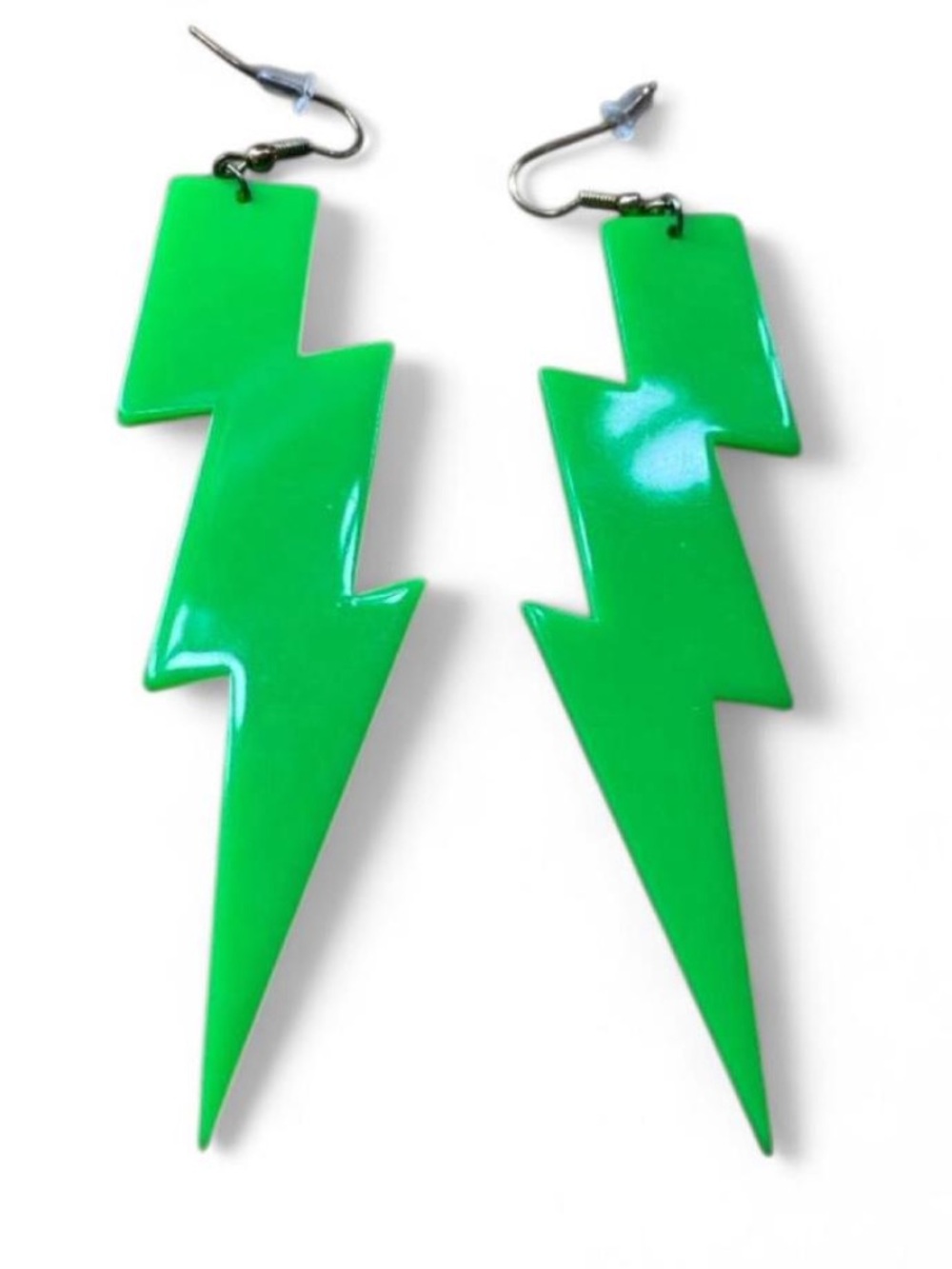 Neon Green Oversized Lightning Bolt Acrylic Statement Earrings